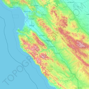 Monterey County topographic map, elevation, terrain