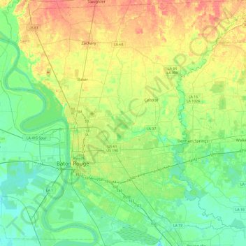 East Baton Rouge Parish topographic map, elevation, terrain