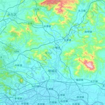 Zengcheng District topographic map, elevation, terrain