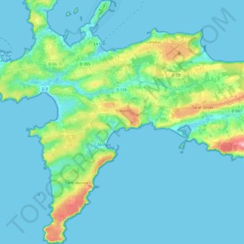 Crozon topographic map, elevation, terrain