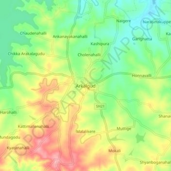 Arkalgud topographic map, elevation, terrain