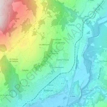 Bonnafoux topographic map, elevation, terrain
