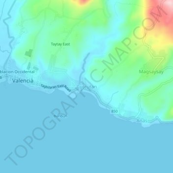 Cutcutan topographic map, elevation, terrain