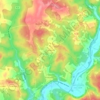 Chauzanaud topographic map, elevation, terrain