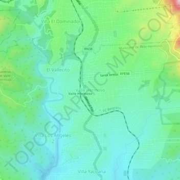 Valle Hermoso topographic map, elevation, terrain
