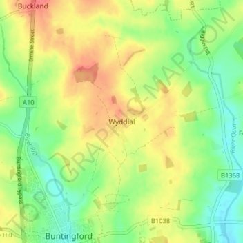 Wyddial topographic map, elevation, terrain