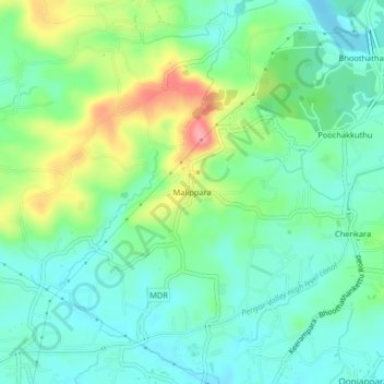 Malippara topographic map, elevation, terrain