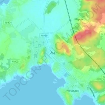 Åsa topographic map, elevation, terrain