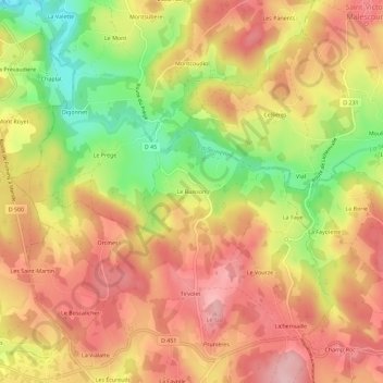 Le Buisson topographic map, elevation, terrain