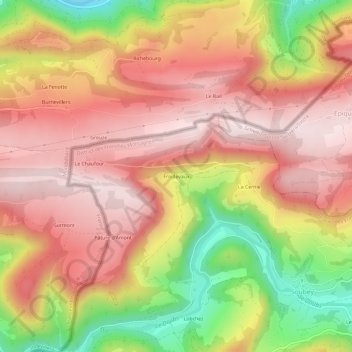 Froidevaux topographic map, elevation, terrain