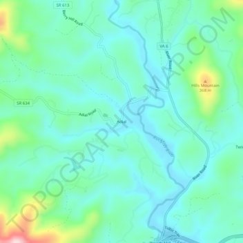 Adial topographic map, elevation, terrain