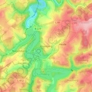 Honsberg topographic map, elevation, terrain