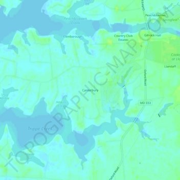 Canterbury topographic map, elevation, terrain