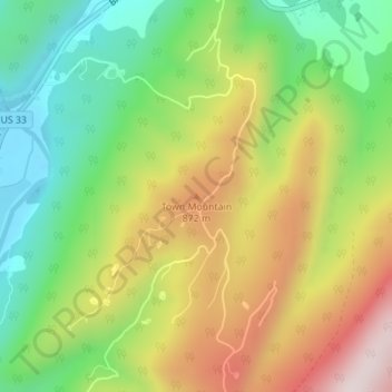 Town Mountain topographic map, elevation, terrain