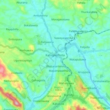 Katugasthota topographic map, elevation, terrain
