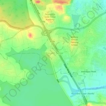 Himayath Sagar topographic map, elevation, terrain