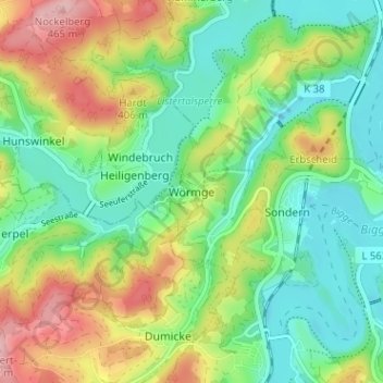 Wörmge topographic map, elevation, terrain