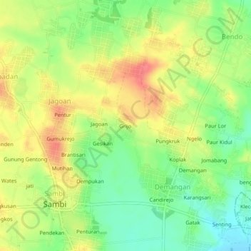 Grijo topographic map, elevation, terrain