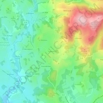 Pommier topographic map, elevation, terrain