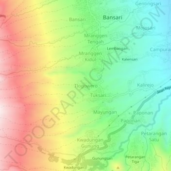 Tlogowero topographic map, elevation, terrain