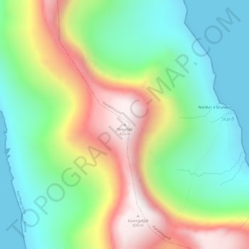 Teigafjall topographic map, elevation, terrain