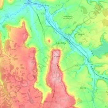 Langres topographic map, elevation, terrain