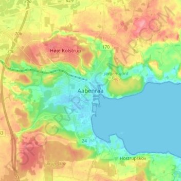 Aabenraa topographic map, elevation, terrain