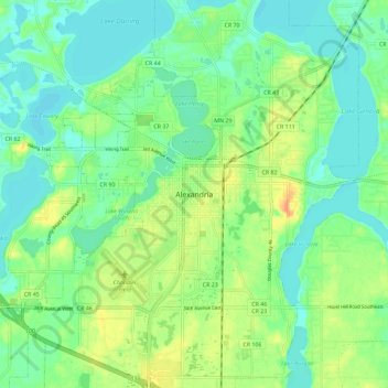 Alexandria topographic map, elevation, terrain