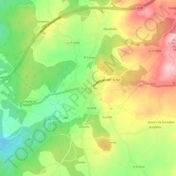 Palas de Rei topographic map, elevation, terrain