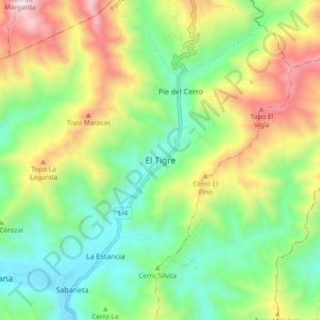 El Tigre topographic map, elevation, terrain