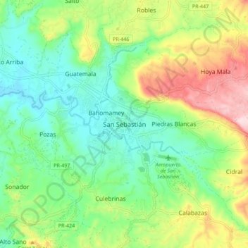 San Sebastián topographic map, elevation, terrain