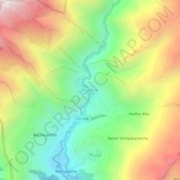 Huilloc topographic map, elevation, terrain