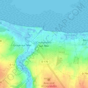 Courseulles-sur-Mer topographic map, elevation, terrain