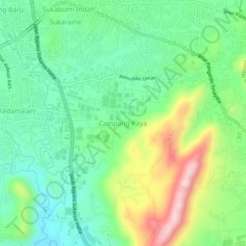 Campang Raya topographic map, elevation, terrain