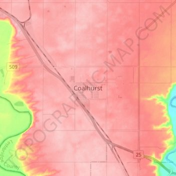 Coalhurst topographic map, elevation, terrain