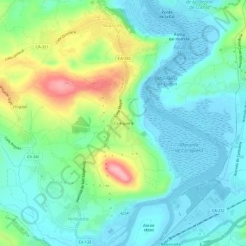 Cortiguera topographic map, elevation, terrain