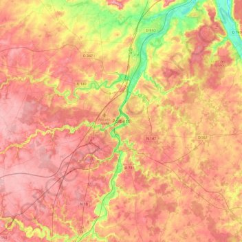 Poitiers topographic map, elevation, terrain