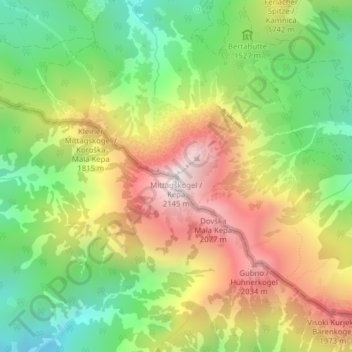 Mittagskogel topographic map, elevation, terrain