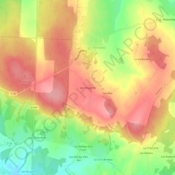 Les Fougères topographic map, elevation, terrain
