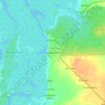 Toubacouta topographic map, elevation, terrain