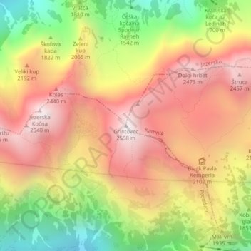 Grintovec topographic map, elevation, terrain