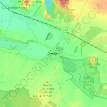 Grethen topographic map, elevation, terrain