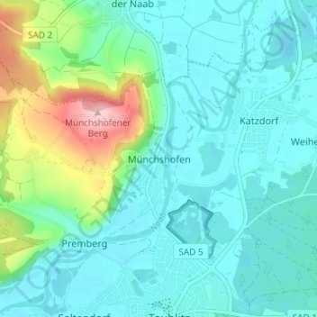 Münchshofen topographic map, elevation, terrain