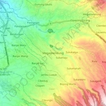 Megamendung topographic map, elevation, terrain