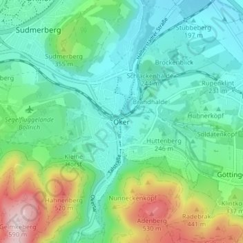 Oker topographic map, elevation, terrain