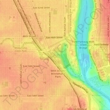 Minnehaha Falls topographic map, elevation, terrain