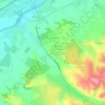 Brugou topographic map, elevation, terrain