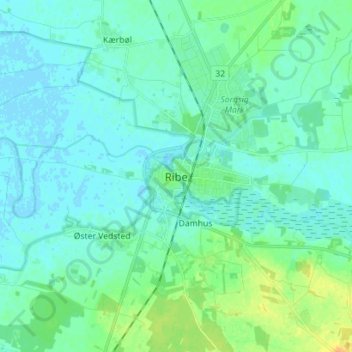Ribe topographic map, elevation, terrain