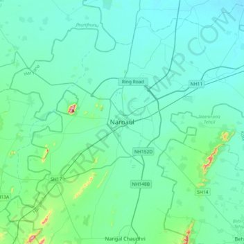 Narnaul topographic map, elevation, terrain
