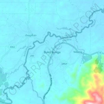 Bukit Bunga topographic map, elevation, terrain